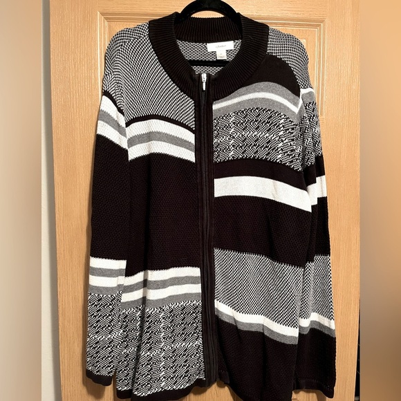 CJ Banks Black and White Zip Up Sweater - Picture 1 of 8